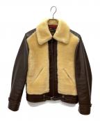 Laskinlambラスキンラム）の古着「ボア切替レザージャケット」｜ブラウン×ベージュ