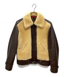 Laskinlamb（ラスキンラム）の古着「ボア切替レザージャケット」｜ブラウン×ベージュ