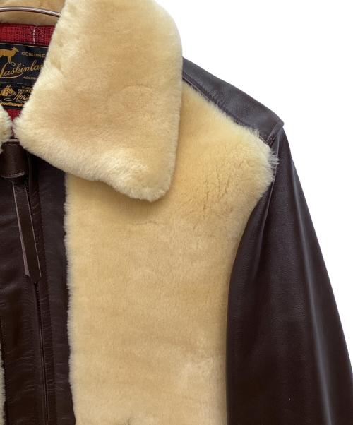 Laskinlamb（ラスキンラム）Laskinlamb (ラスキンラム) ボア切替レザージャケット ブラウン×ベージュ サイズ:38の古着・服飾アイテム