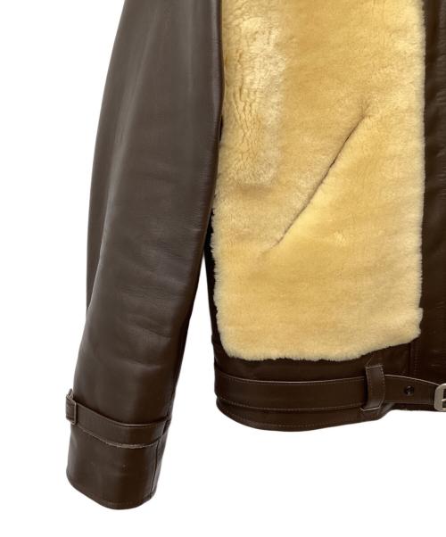 Laskinlamb（ラスキンラム）Laskinlamb (ラスキンラム) ボア切替レザージャケット ブラウン×ベージュ サイズ:38の古着・服飾アイテム