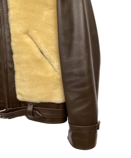 Laskinlamb（ラスキンラム）Laskinlamb (ラスキンラム) ボア切替レザージャケット ブラウン×ベージュ サイズ:38の古着・服飾アイテム