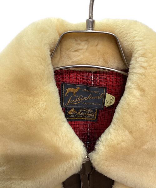 Laskinlamb（ラスキンラム）Laskinlamb (ラスキンラム) ボア切替レザージャケット ブラウン×ベージュ サイズ:38の古着・服飾アイテム