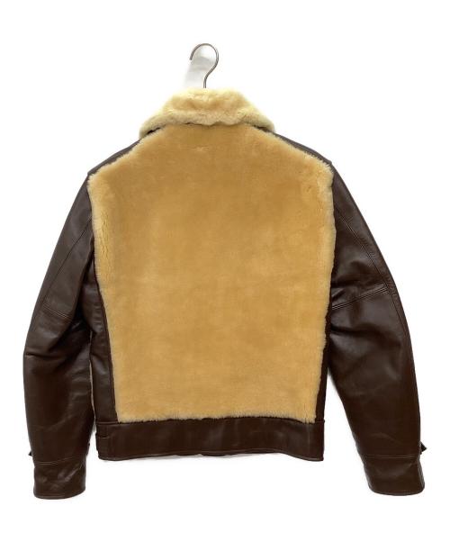 Laskinlamb（ラスキンラム）Laskinlamb (ラスキンラム) ボア切替レザージャケット ブラウン×ベージュ サイズ:38の古着・服飾アイテム