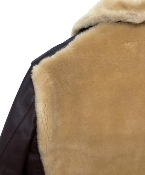 Laskinlamb（ラスキンラム）Laskinlamb (ラスキンラム) ボア切替レザージャケット ブラウン×ベージュ サイズ:38の古着・服飾アイテム