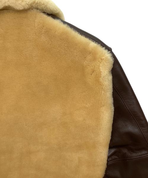 Laskinlamb（ラスキンラム）Laskinlamb (ラスキンラム) ボア切替レザージャケット ブラウン×ベージュ サイズ:38の古着・服飾アイテム