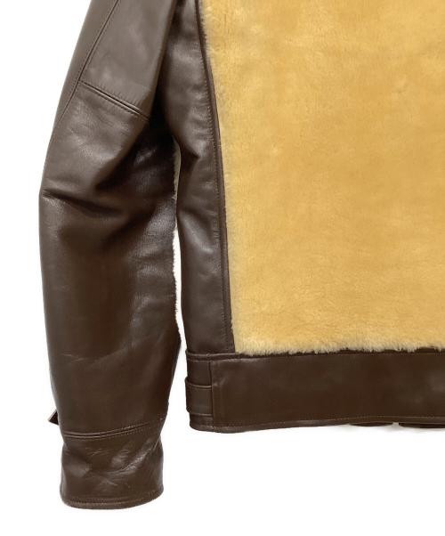 Laskinlamb（ラスキンラム）Laskinlamb (ラスキンラム) ボア切替レザージャケット ブラウン×ベージュ サイズ:38の古着・服飾アイテム