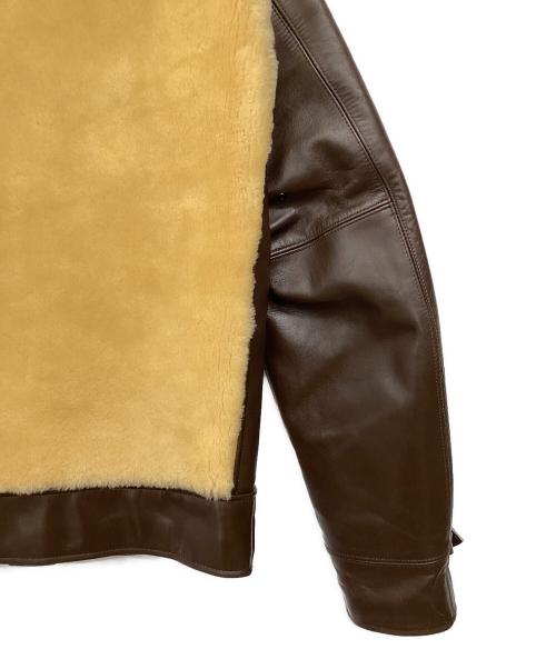Laskinlamb（ラスキンラム）Laskinlamb (ラスキンラム) ボア切替レザージャケット ブラウン×ベージュ サイズ:38の古着・服飾アイテム