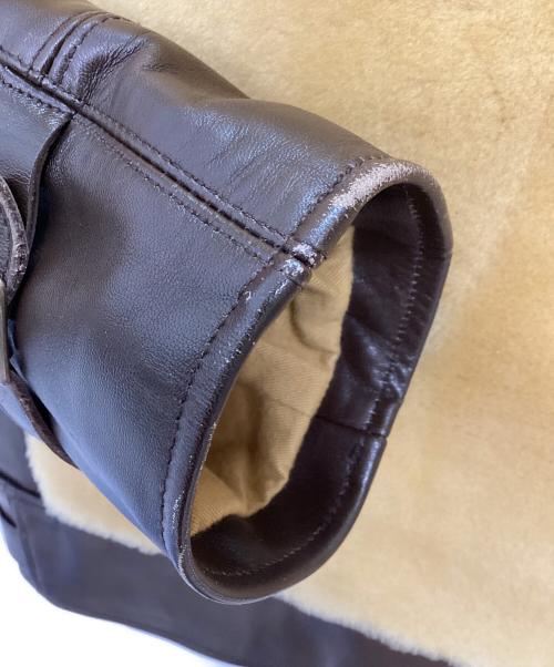 Laskinlamb（ラスキンラム）Laskinlamb (ラスキンラム) ボア切替レザージャケット ブラウン×ベージュ サイズ:38の古着・服飾アイテム