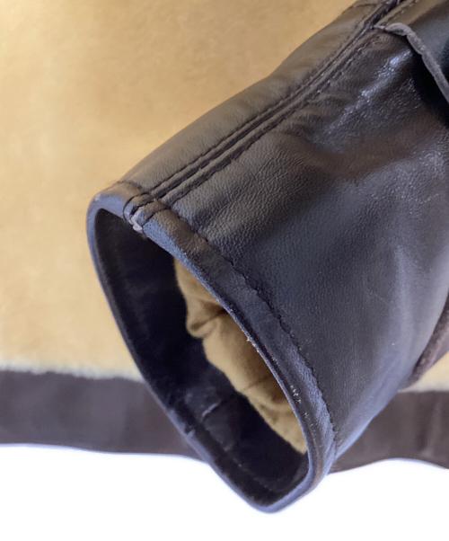 Laskinlamb（ラスキンラム）Laskinlamb (ラスキンラム) ボア切替レザージャケット ブラウン×ベージュ サイズ:38の古着・服飾アイテム