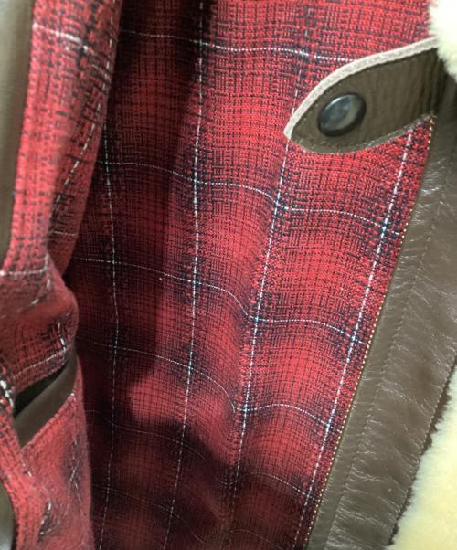 Laskinlamb（ラスキンラム）Laskinlamb (ラスキンラム) ボア切替レザージャケット ブラウン×ベージュ サイズ:38の古着・服飾アイテム