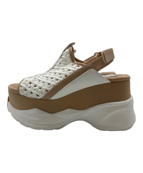 LANVIN en Bleu（ランバンオンブルー）LANVIN en Bleu (ランバンオンブルー) 厚底メッシュサンダル ホワイト×ブラウン サイズ:Mの古着・服飾アイテム