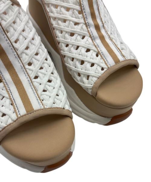 LANVIN en Bleu（ランバンオンブルー）LANVIN en Bleu (ランバンオンブルー) 厚底メッシュサンダル ホワイト×ブラウン サイズ:Mの古着・服飾アイテム