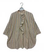 45rpm45アールピーエム）の古着「プルオーバーシャツ フリル チュニック」｜オレンジ×グリーン