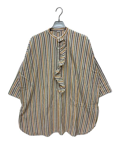 45rpm（45アールピーエム）45rpm (45アールピーエム) プルオーバーシャツ フリル チュニック オレンジ×グリーン サイズ:不明の古着・服飾アイテム