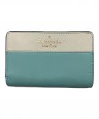 Kate Spadeケイトスペード）の古着「カラーブロック ミディアム コンパクト バイフォールド ウォレット / 2つ折り財布」｜ブルー×ホワイト