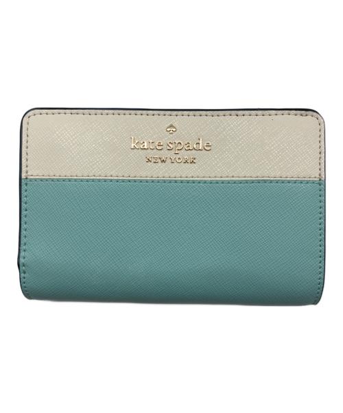 Kate Spade（ケイトスペード）Kate Spade (ケイトスペード) カラーブロック ミディアム コンパクト バイフォールド ウォレット / 2つ折り財布 ブルー×ホワイトの古着・服飾アイテム
