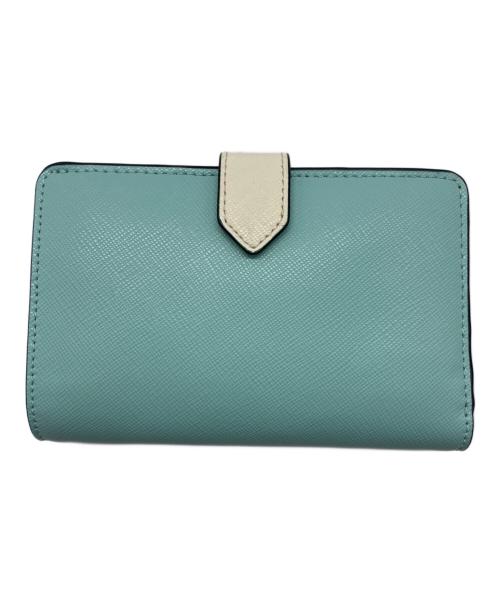 Kate Spade（ケイトスペード）Kate Spade (ケイトスペード) カラーブロック ミディアム コンパクト バイフォールド ウォレット / 2つ折り財布 ブルー×ホワイトの古着・服飾アイテム