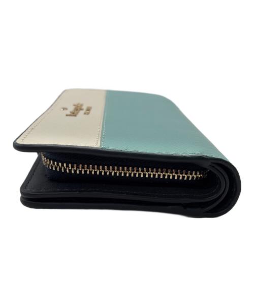 Kate Spade（ケイトスペード）Kate Spade (ケイトスペード) カラーブロック ミディアム コンパクト バイフォールド ウォレット / 2つ折り財布 ブルー×ホワイトの古着・服飾アイテム