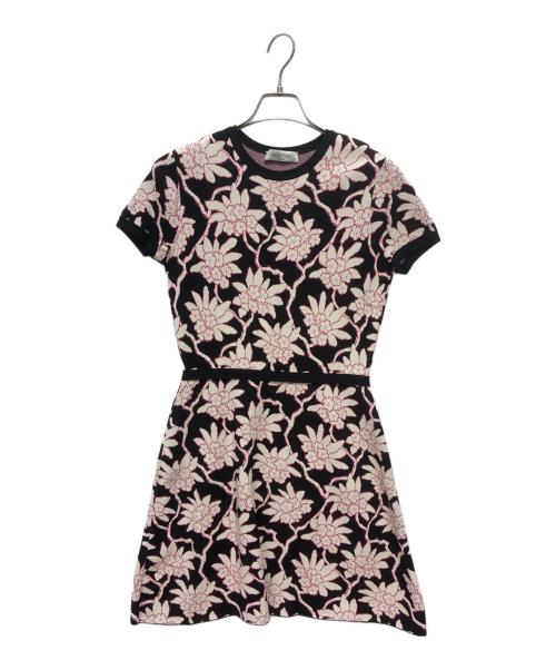 VALENTINO（ヴァレンティノ）VALENTINO (ヴァレンティノ) 半袖ジャカードニットドレス ブラック×ピンク サイズ:Mの古着・服飾アイテム