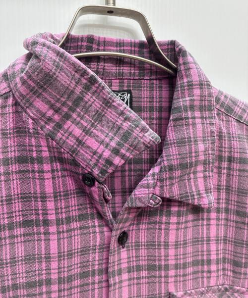 stussy（ステューシー）stussy (ステューシー) 00s オープンカラー 長袖シャツ ピンク×グレー サイズ:XLの古着・服飾アイテム