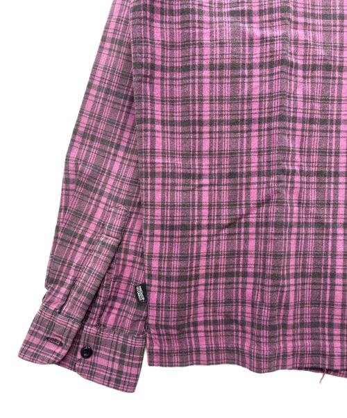 stussy（ステューシー）stussy (ステューシー) 00s オープンカラー 長袖シャツ ピンク×グレー サイズ:XLの古着・服飾アイテム