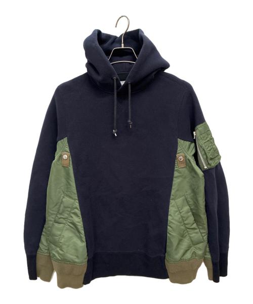 sacai（サカイ）sacai (サカイ) ハイブリットプルオーバーパーカー ネイビー×グリーン サイズ:SIZE 2の古着・服飾アイテム