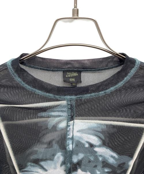 Jean Paul Gaultier homme（ジャンポールゴルチェオム）Jean Paul GAULTIER HOMME (ジャンポールゴルチェオム) パワーネット 長袖カットソー ブラック×ホワイト サイズ:48の古着・服飾アイテム