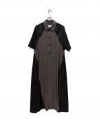 HAREハレ）の古着「バイカラー半袖ワンピース」｜ブラック×チャコールグレー
