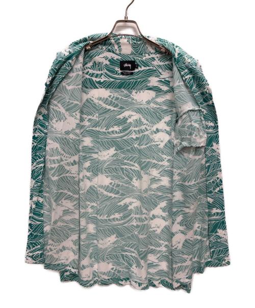 stussy（ステューシー）stussy (ステューシー) レーヨンアロハシャツ グリーン×ホワイト サイズ:XLの古着・服飾アイテム