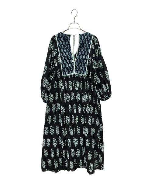 ne quittez pas（ヌキテパ）ne quittez pas (ヌキテパ) Cotton Voile Ethnic Combination Print Gather Dress ブラック×グリーン サイズ:Sの古着・服飾アイテム