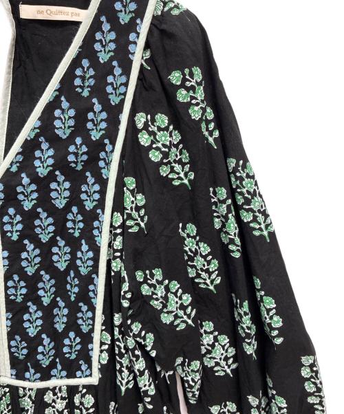 ne quittez pas（ヌキテパ）ne quittez pas (ヌキテパ) Cotton Voile Ethnic Combination Print Gather Dress ブラック×グリーン サイズ:Sの古着・服飾アイテム