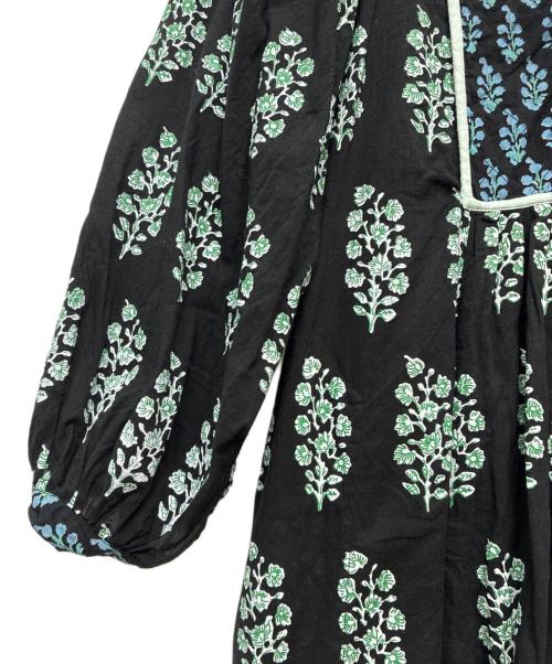 ne quittez pas（ヌキテパ）ne quittez pas (ヌキテパ) Cotton Voile Ethnic Combination Print Gather Dress ブラック×グリーン サイズ:Sの古着・服飾アイテム