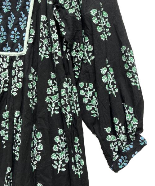 ne quittez pas（ヌキテパ）ne quittez pas (ヌキテパ) Cotton Voile Ethnic Combination Print Gather Dress ブラック×グリーン サイズ:Sの古着・服飾アイテム
