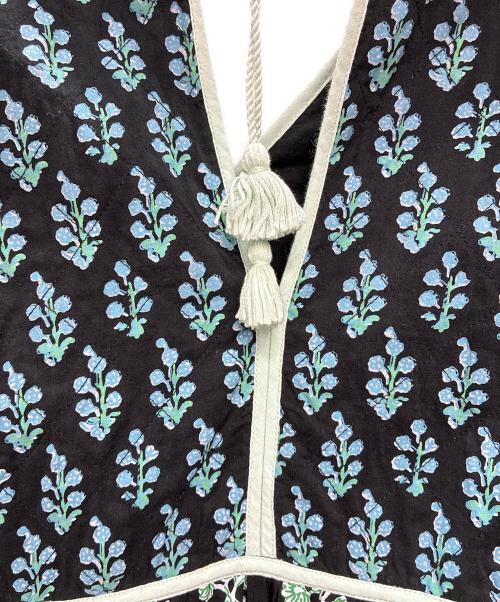 ne quittez pas（ヌキテパ）ne quittez pas (ヌキテパ) Cotton Voile Ethnic Combination Print Gather Dress ブラック×グリーン サイズ:Sの古着・服飾アイテム