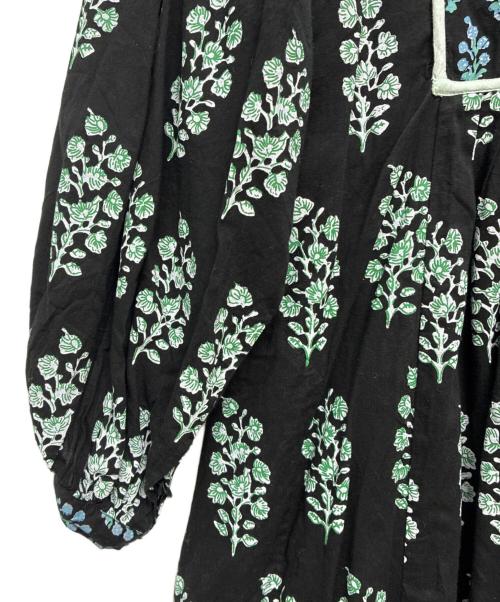ne quittez pas（ヌキテパ）ne quittez pas (ヌキテパ) Cotton Voile Ethnic Combination Print Gather Dress ブラック×グリーン サイズ:Sの古着・服飾アイテム