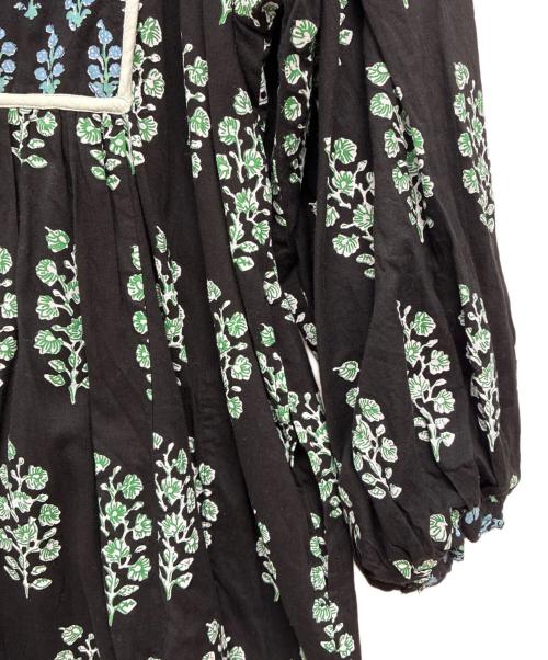 ne quittez pas（ヌキテパ）ne quittez pas (ヌキテパ) Cotton Voile Ethnic Combination Print Gather Dress ブラック×グリーン サイズ:Sの古着・服飾アイテム
