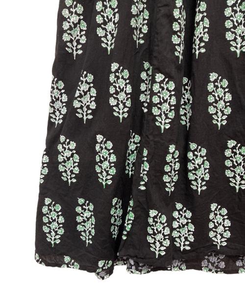 ne quittez pas（ヌキテパ）ne quittez pas (ヌキテパ) Cotton Voile Ethnic Combination Print Gather Dress ブラック×グリーン サイズ:Sの古着・服飾アイテム