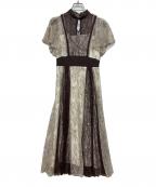 MERCURY DUOマーキュリーデュオ）の古着「レースプリーツスイッチングドレス」｜ブラウン×ベージュ