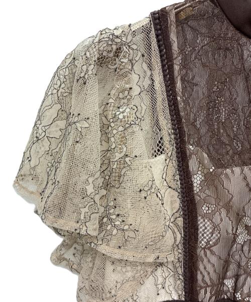 MERCURY DUO（マーキュリーデュオ）MERCURY DUO (マーキュリーデュオ) レースプリーツスイッチングドレス ブラウン×ベージュ サイズ:Sの古着・服飾アイテム