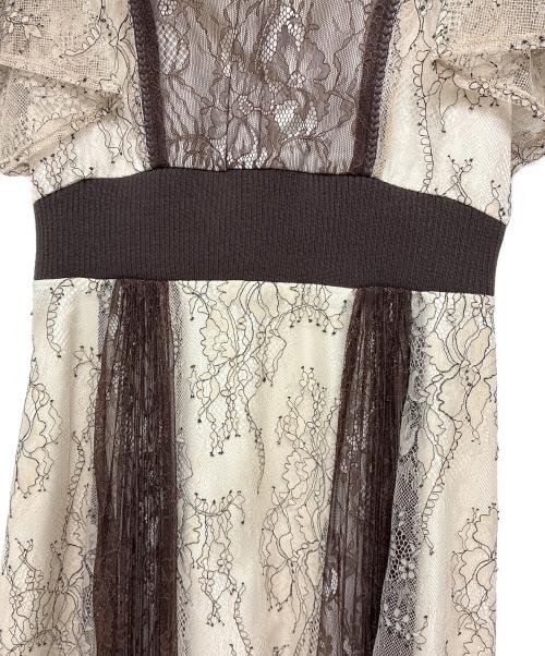 MERCURY DUO（マーキュリーデュオ）MERCURY DUO (マーキュリーデュオ) レースプリーツスイッチングドレス ブラウン×ベージュ サイズ:Sの古着・服飾アイテム