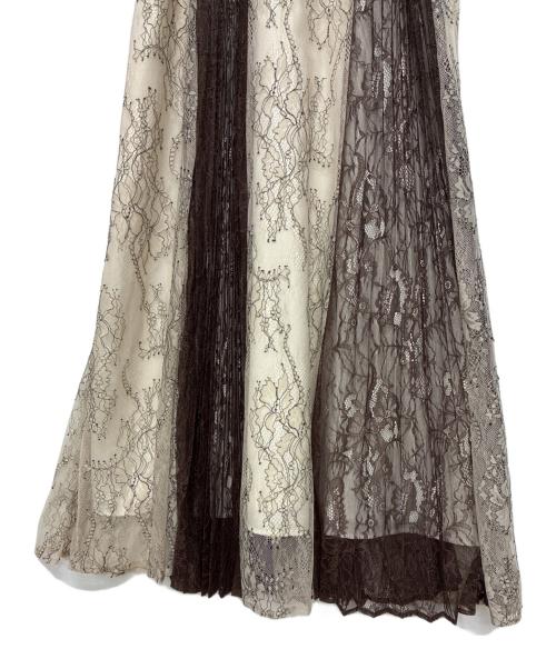 MERCURY DUO（マーキュリーデュオ）MERCURY DUO (マーキュリーデュオ) レースプリーツスイッチングドレス ブラウン×ベージュ サイズ:Sの古着・服飾アイテム