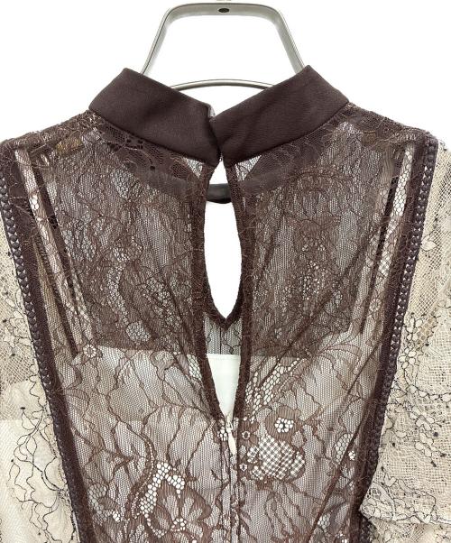 MERCURY DUO（マーキュリーデュオ）MERCURY DUO (マーキュリーデュオ) レースプリーツスイッチングドレス ブラウン×ベージュ サイズ:Sの古着・服飾アイテム