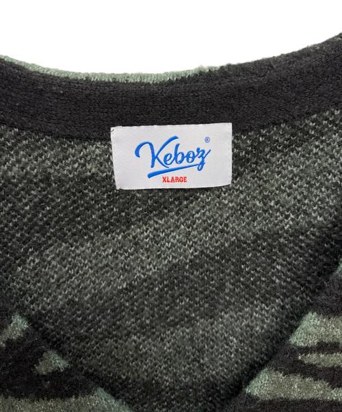 KEBOZ（ケボズ）KEBOZ (ケボズ) ZEBRA KNIT CARDIGAN ブラック×グリーン サイズ:XLの古着・服飾アイテム