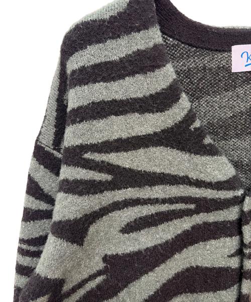 KEBOZ（ケボズ）KEBOZ (ケボズ) ZEBRA KNIT CARDIGAN ブラック×グリーン サイズ:XLの古着・服飾アイテム