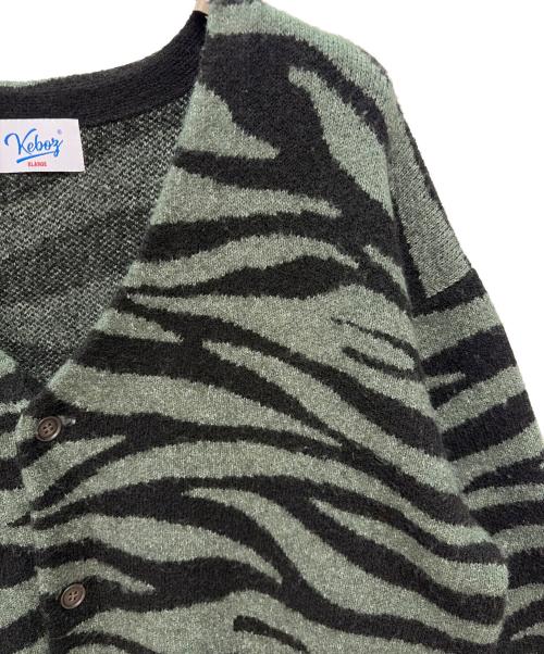 KEBOZ（ケボズ）KEBOZ (ケボズ) ZEBRA KNIT CARDIGAN ブラック×グリーン サイズ:XLの古着・服飾アイテム