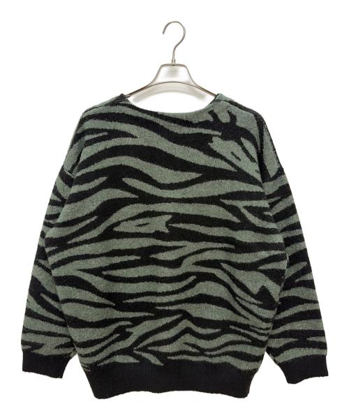 KEBOZ（ケボズ）KEBOZ (ケボズ) ZEBRA KNIT CARDIGAN ブラック×グリーン サイズ:XLの古着・服飾アイテム