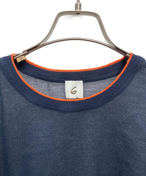 6(ROKU) BEAUTY&YOUTH（ロク ビューティーアンドユース）6(ROKU) BEAUTY&YOUTH (ロク ビューティーアンドユース) LINE COLOR CREW NECK KNIT ネイビー サイズ:FREEの古着・服飾アイテム