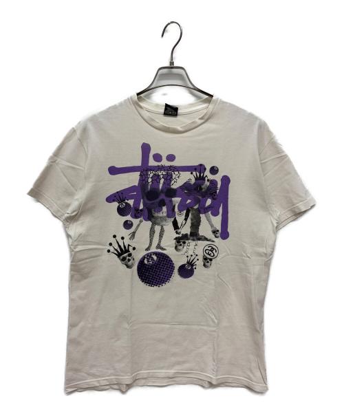 stussy（ステューシー）stussy (ステューシー) 半袖Tシャツ ホワイト×パープル サイズ:Lの古着・服飾アイテム