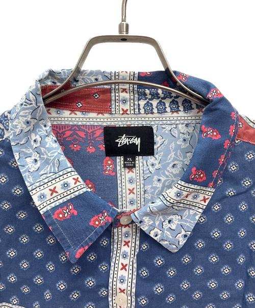 stussy（ステューシー）stussy (ステューシー) Paisley Patchwork L/S Shirt ブルー×レッド サイズ:XLの古着・服飾アイテム