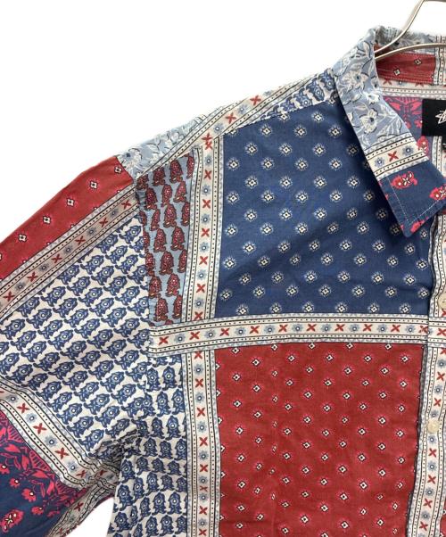 stussy（ステューシー）stussy (ステューシー) Paisley Patchwork L/S Shirt ブルー×レッド サイズ:XLの古着・服飾アイテム